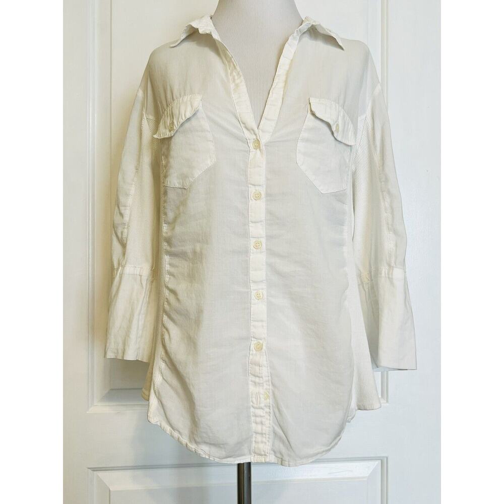 Max Studio Mixed Media Button Down Designer White… - image 1